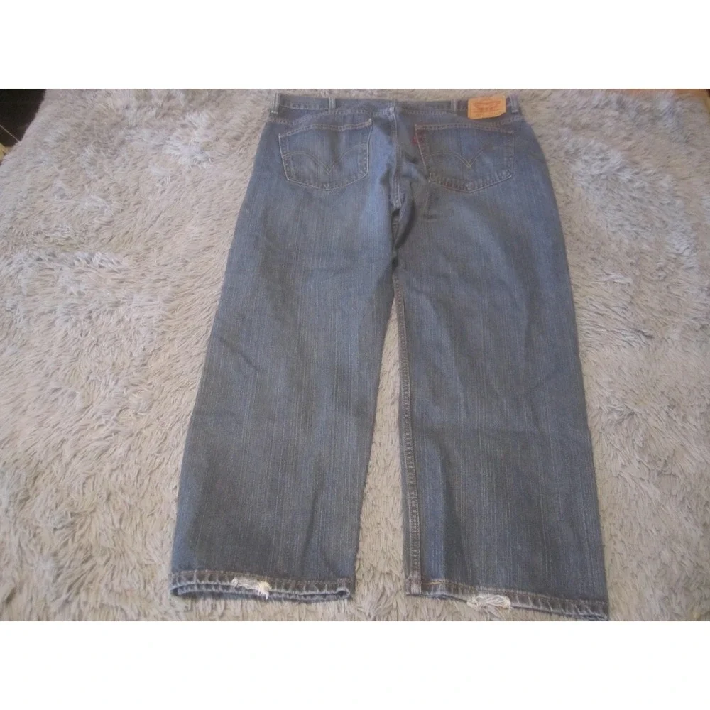 Levis 559 Jeans Mens 44x30 Blue Relaxed Straight Denim Medium Distressed Cuffs